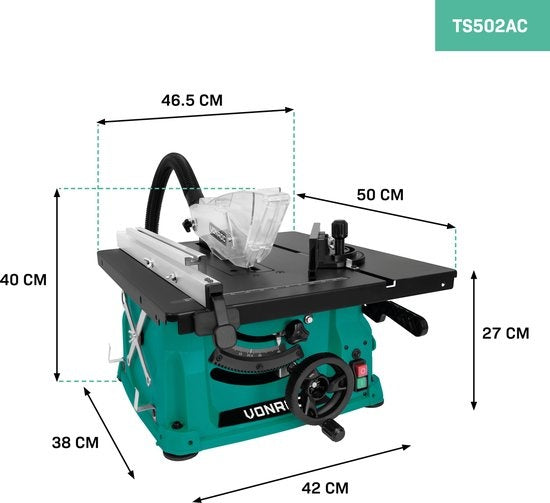 VONROC Table de sciage - modèle compact - 1500W - 5000rpm - Ø210mm - Lame de scie 40T incluse