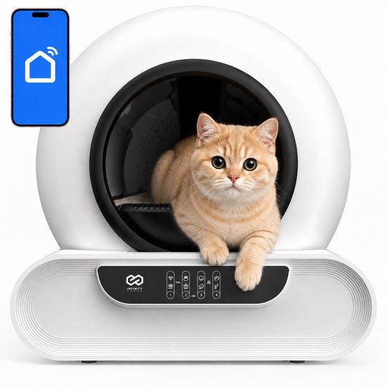 Bac à litière automatique Infinity Goods XXL - Bac à litière autonettoyant - Application incluse - 75 L - Avec tapis de bac à litière et 3 rouleaux de sachets de rangement