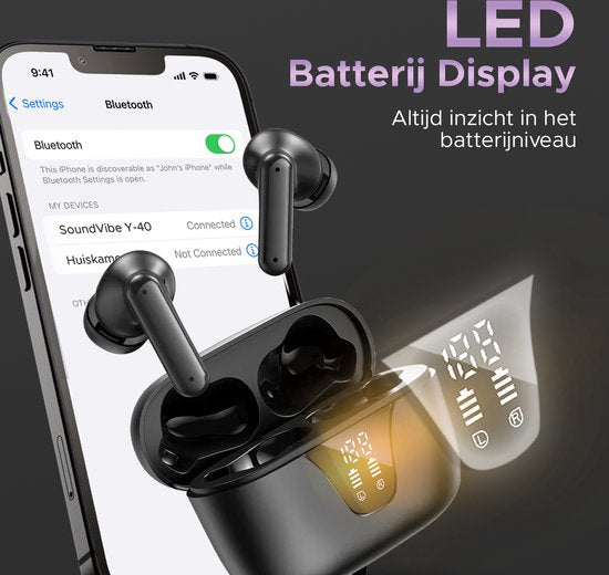 Soundvibe® - Earbuds Pro Black - Wireless With Noise Cancelling - Bluetooth Earbuds - Noise Cancelling Headphones - Wireless Earbuds USB C - Wireless Earphones - Earphones Wireless