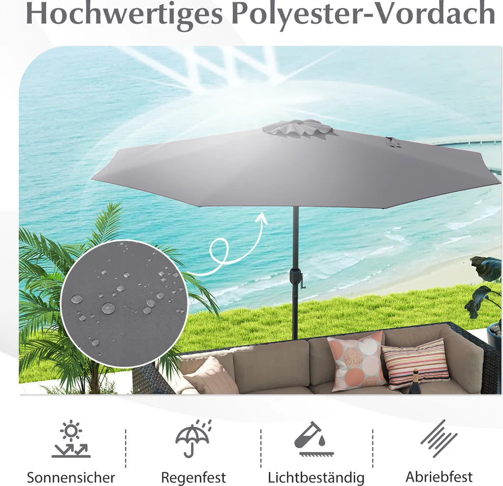 Parasol de jardin Coast 350 cm - Anthracite - Avec cordon et 8 baleines métalliques