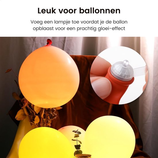 Partizzle 50x Mini Lumières LED - Petites Lumières de Fête pour Ballons - Lumières de Fête avec Eclairage d'Ambiance - Anniversaire, Mariage, Halloween, Noël et Festival - Décoration Lampe pour Ballons - Lumière Blanc Chaud
