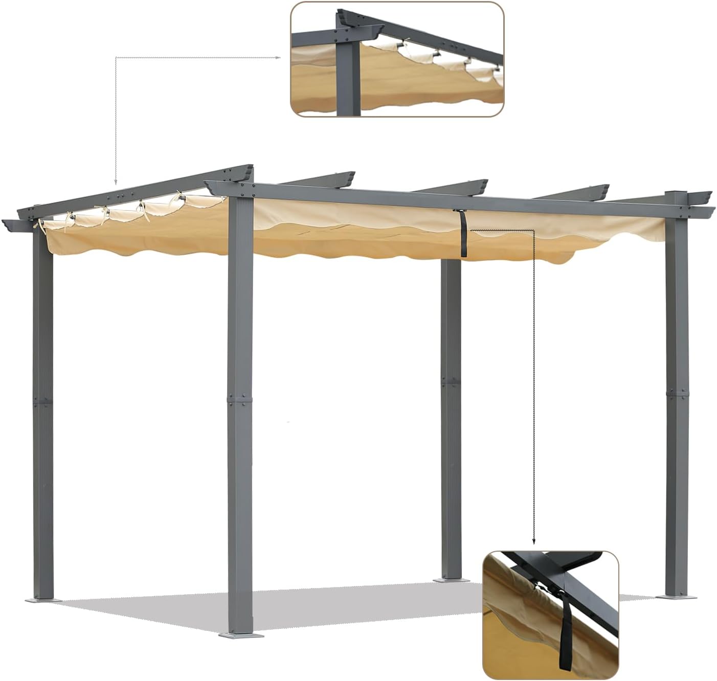 Pergola de terrasse Angel Living en aluminium avec toit rétractable - 3 x 4 m - Beige