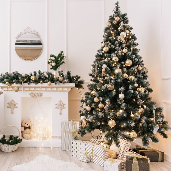 PristinePine Full Artificial Christmas tree with snow 180cm - Arbre de Noël robuste - Base en métal - Montage rapide
