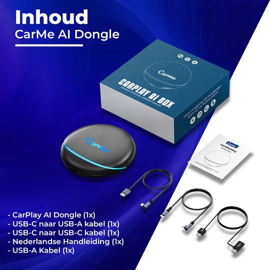 CarMe CarPlay AI Box - Installez n'importe quelle application sur l'écran de votre voiture - Youtube & Netflix - Mettez à jour CarPlay et Android Auto - Dongle CarPlay - Dongle Android Auto - Dernier modèle 2024 - Noir