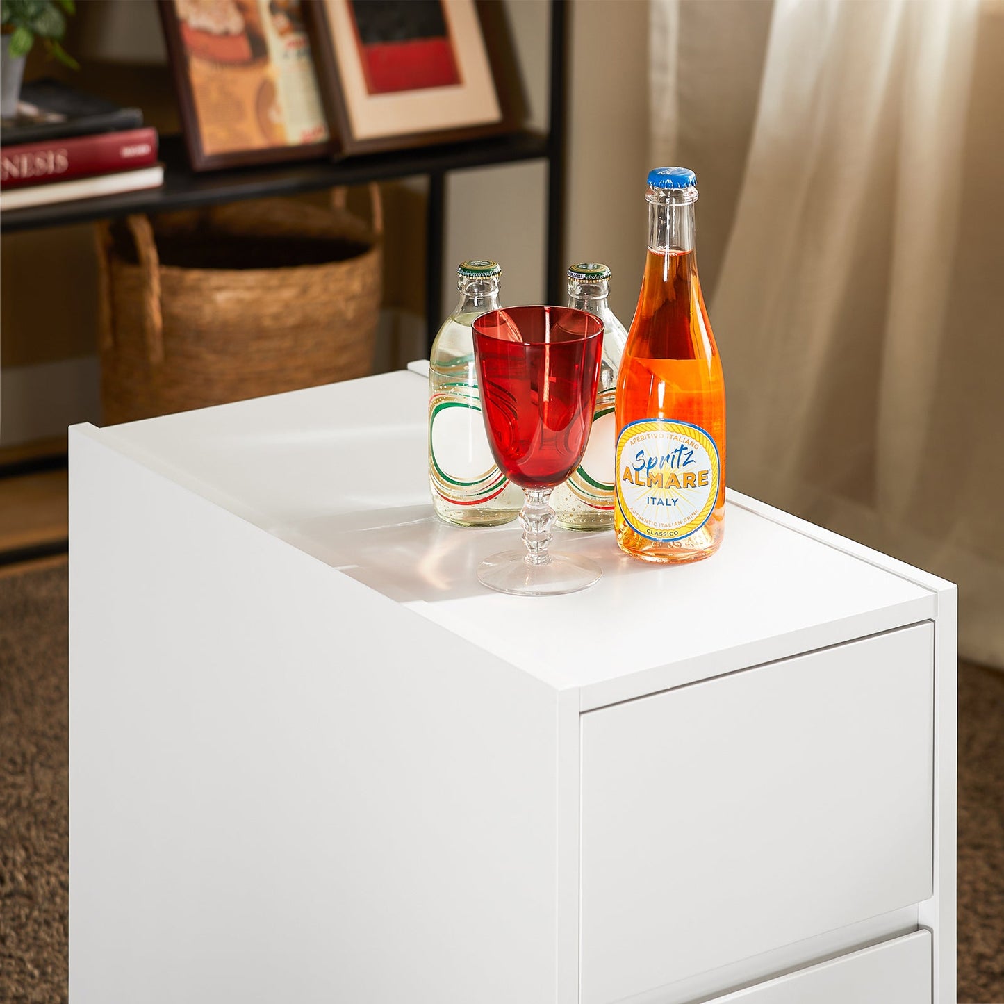 SoBuy FBT144-W Table d'appoint / Table de chevet / Table banc - Blanc - 30x60x60 cm - Table de rangement compacte avec 3 tiroirs et compartiment vertical