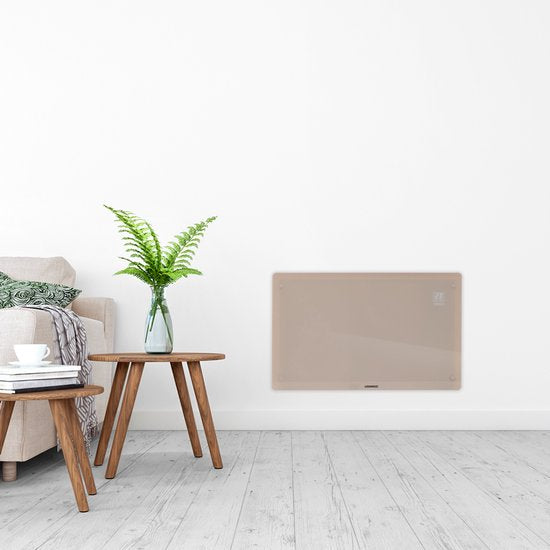 VONROC Chauffage électrique de luxe - Convecteur avec panneau en verre - 1000W/2000W- Chauffe les pièces jusqu'à 24m2 - Contrôlé par l'application (via Wifi) et manuellement - Thermostat et minuterie réglables - Beige