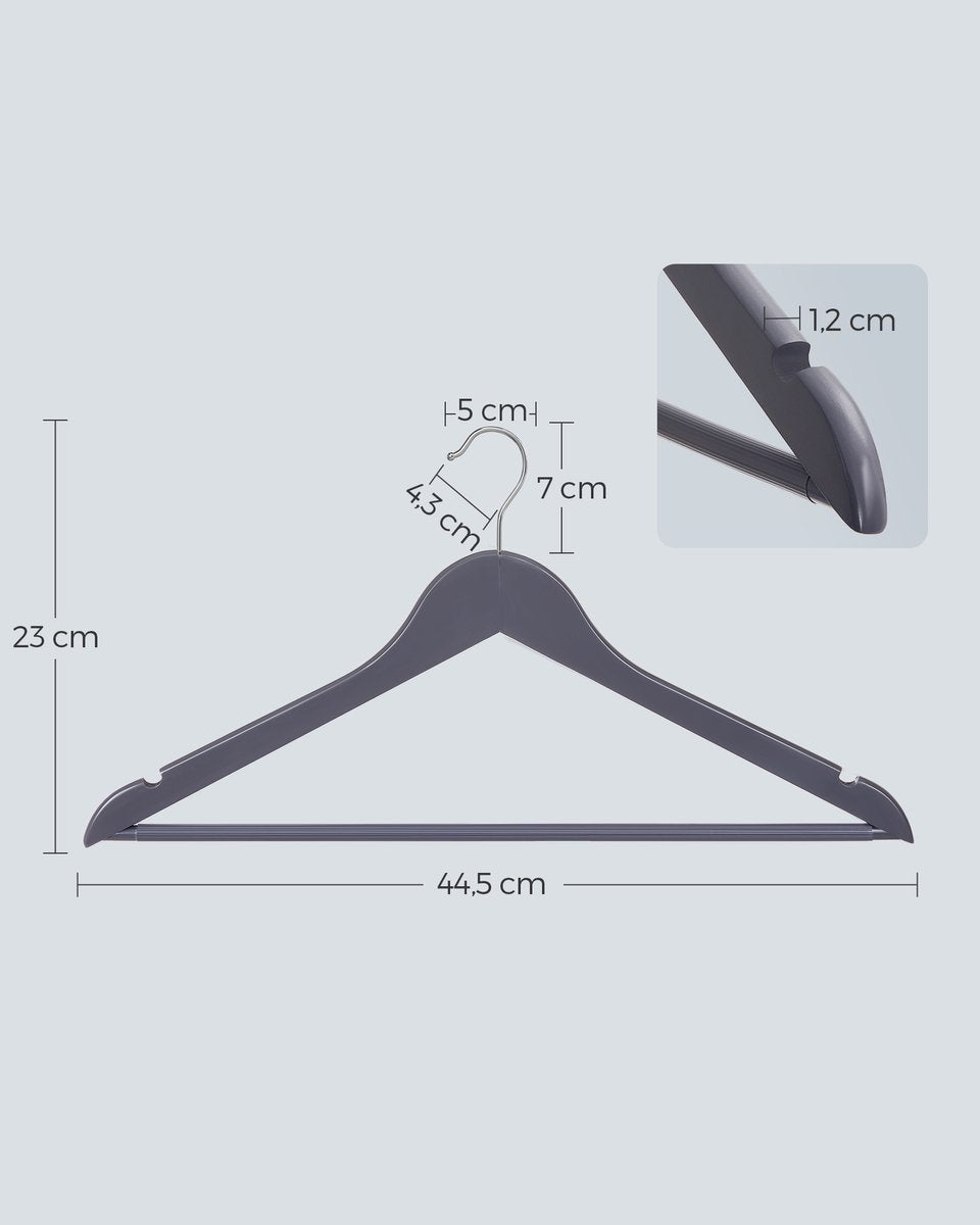 Cintres Songmics - Lot de 20 - Bois - Antidérapants - 5 kg - Gris/Argent