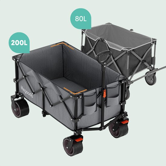 LifeGoods Wagon - XL - Pliable - 200L - Capacité de charge 100KG - Gris