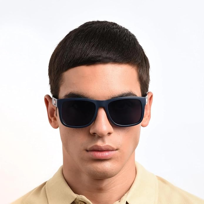 Lunettes de soleil rectangulaires Tommy Hilfiger TH1556/S - Monture bleue/rouge/blanche - Verres en polycarbonate bleus UV400