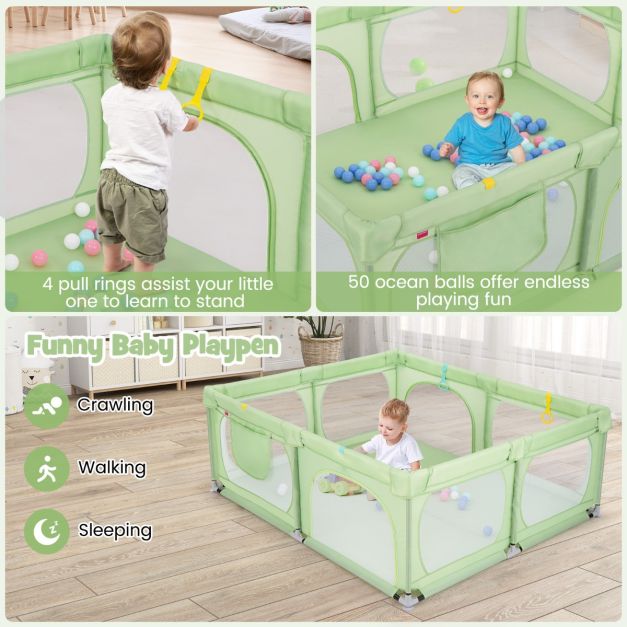 Coast - Grande boîte à bébé - 50 balles, 4 anneaux de main & 0-3 ans - 189 x 158 x 68 cm - Tissu Oxford/Métal - Vert