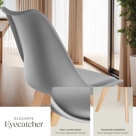 tectake® Chaise de salle à manger Frederikke - Lot de 6 chaises de salle à manger avec assise rembourrée en tissu - Pieds en bois massif - Chaises ergonomiques adaptées au salon, à la salle à manger, à la chambre et à la cuisine - Capacité de charge : 120
