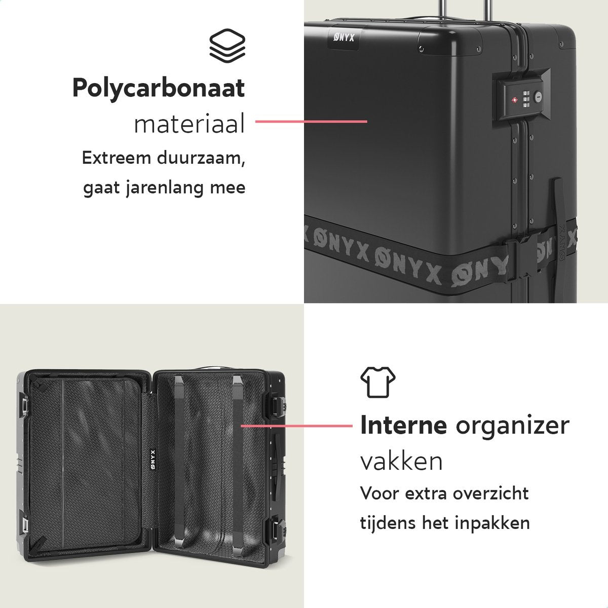 ONYX® - Valise d'enregistrement 100L - Serrure TSA - Trolley léger - Fermeture en aluminium - Noir