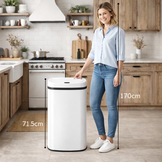 Bayt Poubelle - Poubelle 60 litres - Poubelle - Corbeille - Métal - Blanc