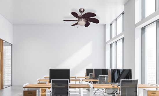 Bestron Ventilateur de plafond avec éclairage, 3 vitesses et grande portée de Ø75 cm, incl. fonction été/hiver, 50 W, DC30BC, couleur : Brun /eik