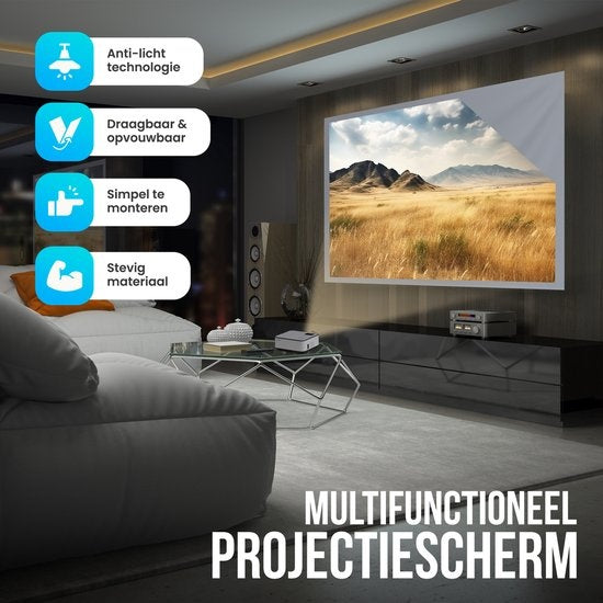 Écran de projection Strex - Écran de rétroprojection - 100 pouces - 16:9 - Toile de projection - Angle de vision 160° - Matériel de montage inclus - 220x120 CM