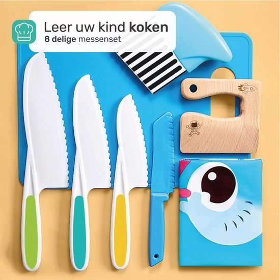 Qwali Blue Children's Knives Set - Safe - Inc. cutting board - Children's - Cutlery - Knives Child - Kitchen - Toys