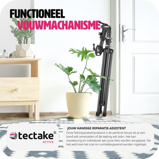 tectake® - Support de réparation de bicyclettes Tristan - Attaches rapides - Tête de serrage - Rotation 360° - Hauteur réglable - Max. 50kg. - Support de montage - Convient aux vélos électriques - 404920