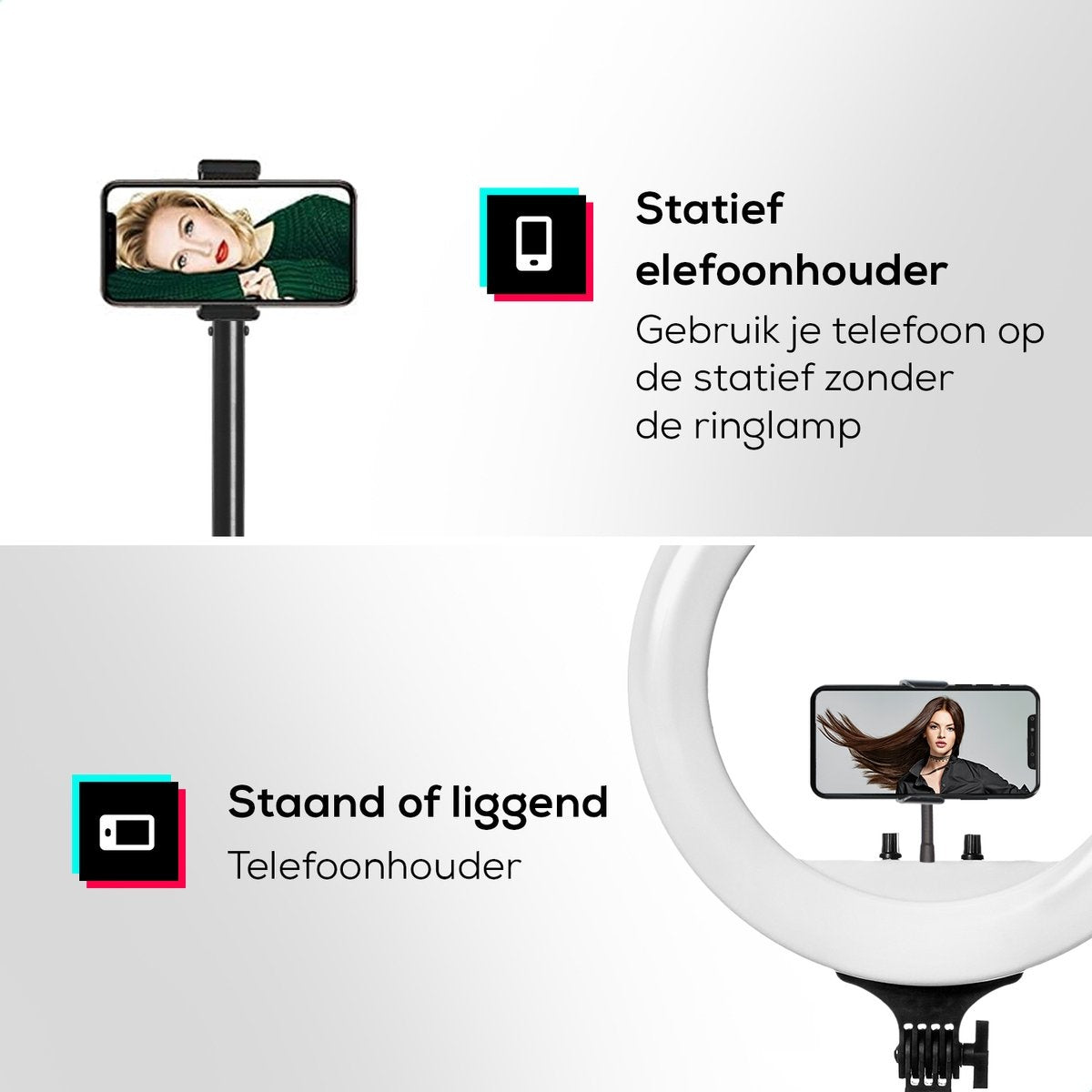 LURK® Ring lamp set PRO 18 inch - Trépied réglable et télécommande - LED - Convient pour smartphone et caméra (d'action)
