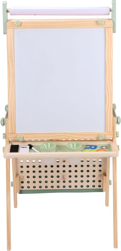 Sunny Mika Activités – Petit âne en bois pour enfants – Âne ludique avec tableau blanc, tableau à craie, tableau magnétique et tableau à picots – Comprend un rouleau de papier, des aimants, des craies, une gomme, des accessoires pour le tableau à picots e