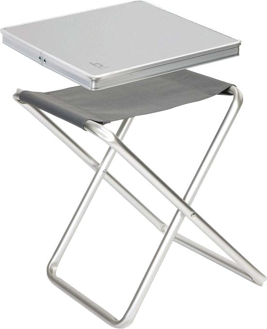 Bo-Camp - Tabouret + tablette - Pliable - Gris