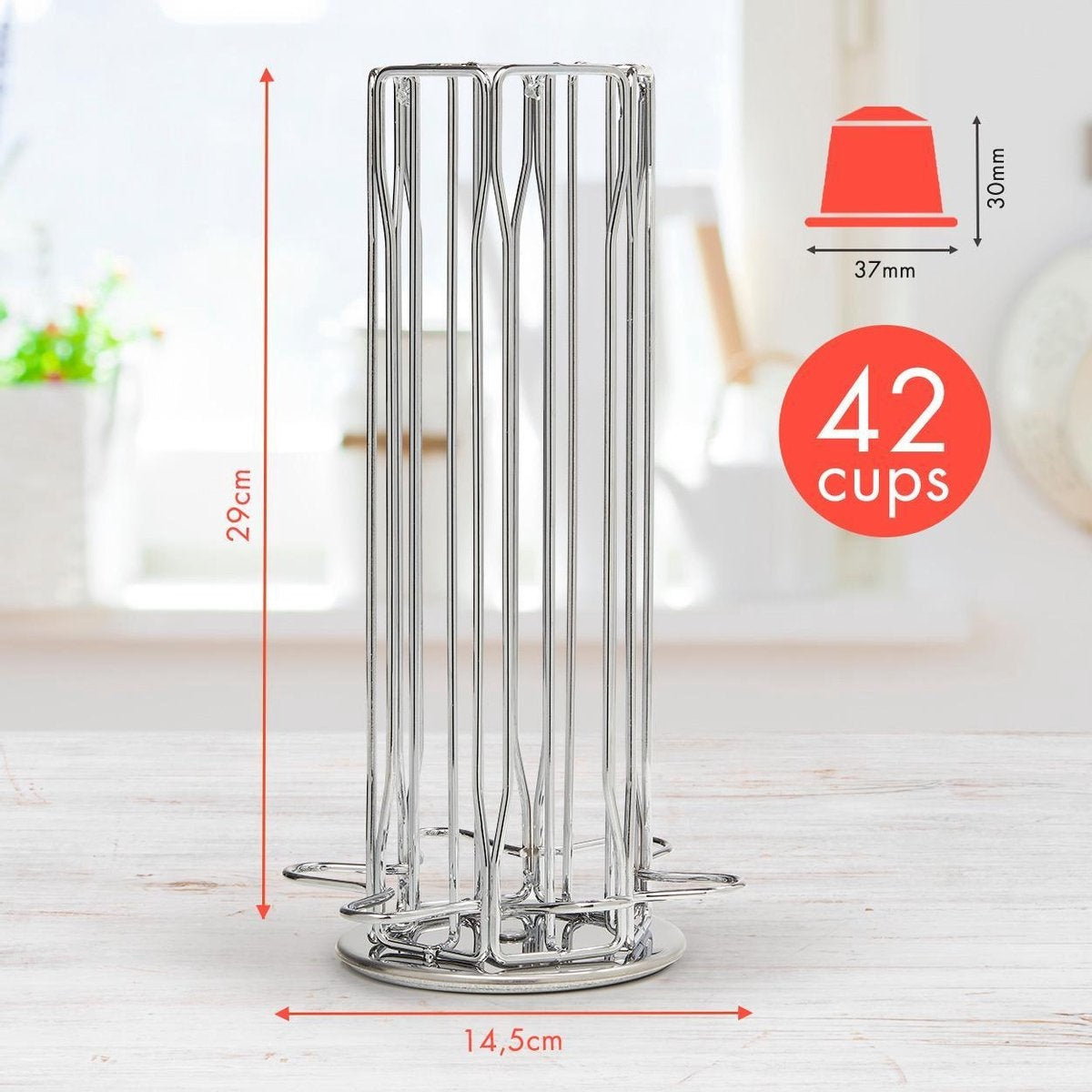 KitchenBrothers Porte-capsules - Nespresso - 42 Tasses - Pivotant - acier inoxydable