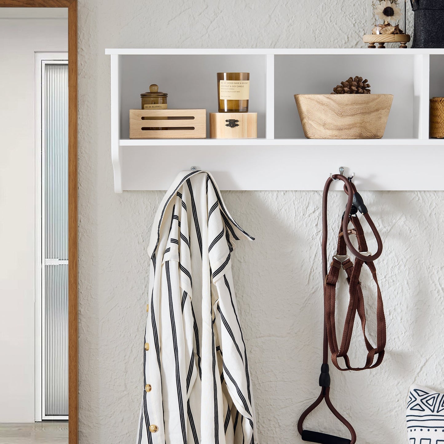 SoBuy Porte-manteaux mural - avec 3 compartiments et crochets - max 21 kg - 100 x 20 x 30 cm - blanc
