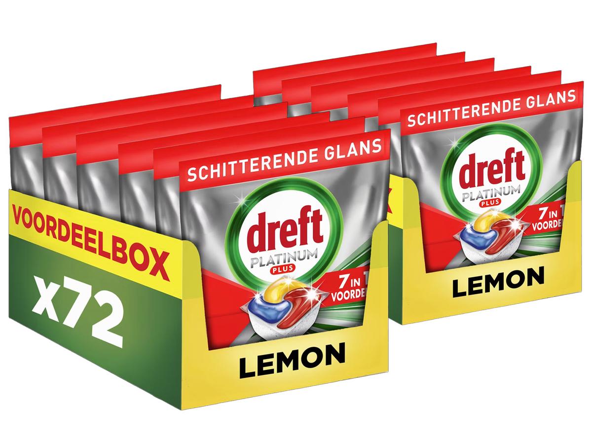 Tablettes pour lave-vaisselle Dreft Platinum Plus - Parfum citron - 72 pièces - 144e offre
