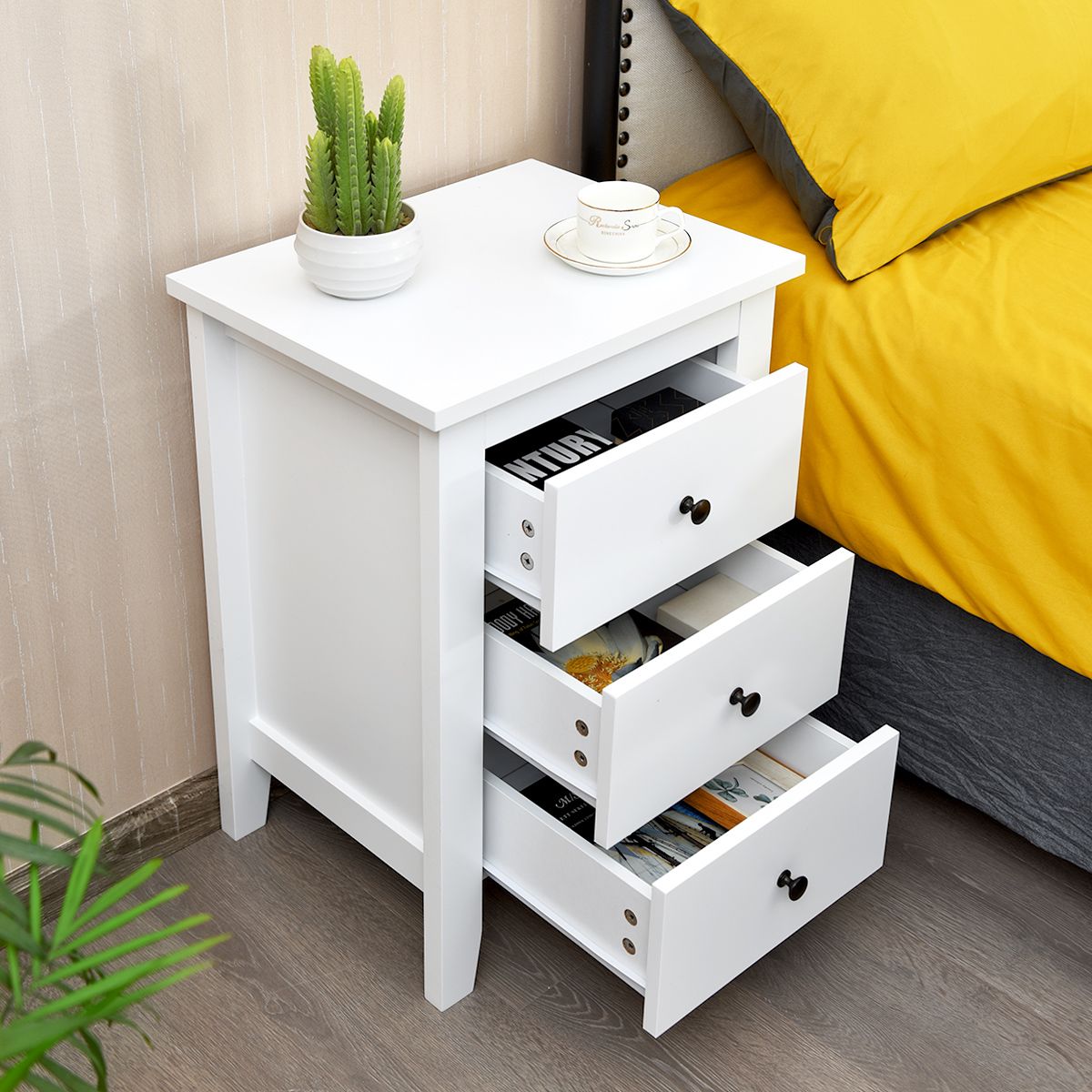 Coast Bedside Table with 3 Drawers Modern - White - 46 x 37 x 65 cm - Stylish & Spacious Storage