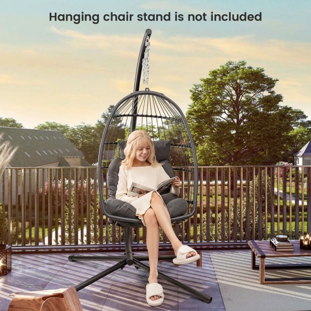 Coast Foldable Hanging Chair made of PE-Rotan - Grey - 77,5 x 74 x 105 cm - Coussin de siège et de tête inclus - Pour l'intérieur et l'extérieur