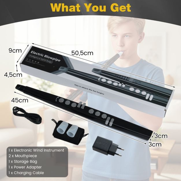 Coast Electronic Wind Instrument Black 44.5 cm - Instrument MIDI portable avec 13 sons et 3 octaves