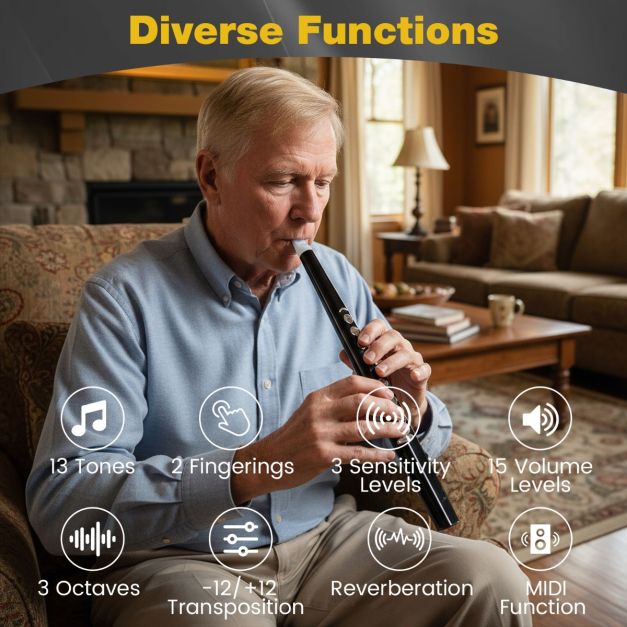 Coast Electronic Wind Instrument Black 44.5 cm - Instrument MIDI portable avec 13 sons et 3 octaves