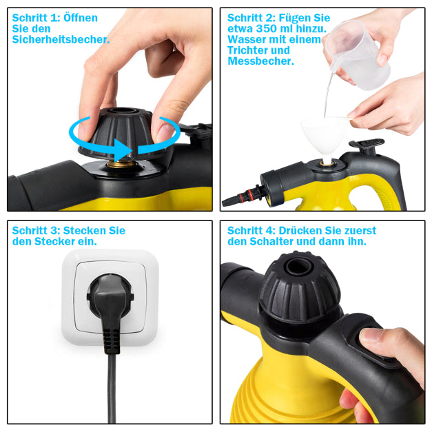 Coast Steam Cleaner - 1050W - 9 accessoires inclus - 27 x 13,5 x 21 cm - Jaune