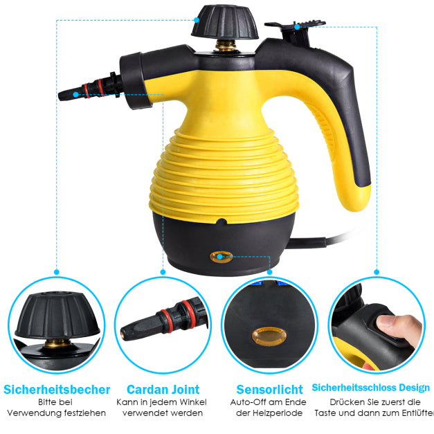 Coast Steam Cleaner - 1050W - 9 accessoires inclus - 27 x 13,5 x 21 cm - Jaune