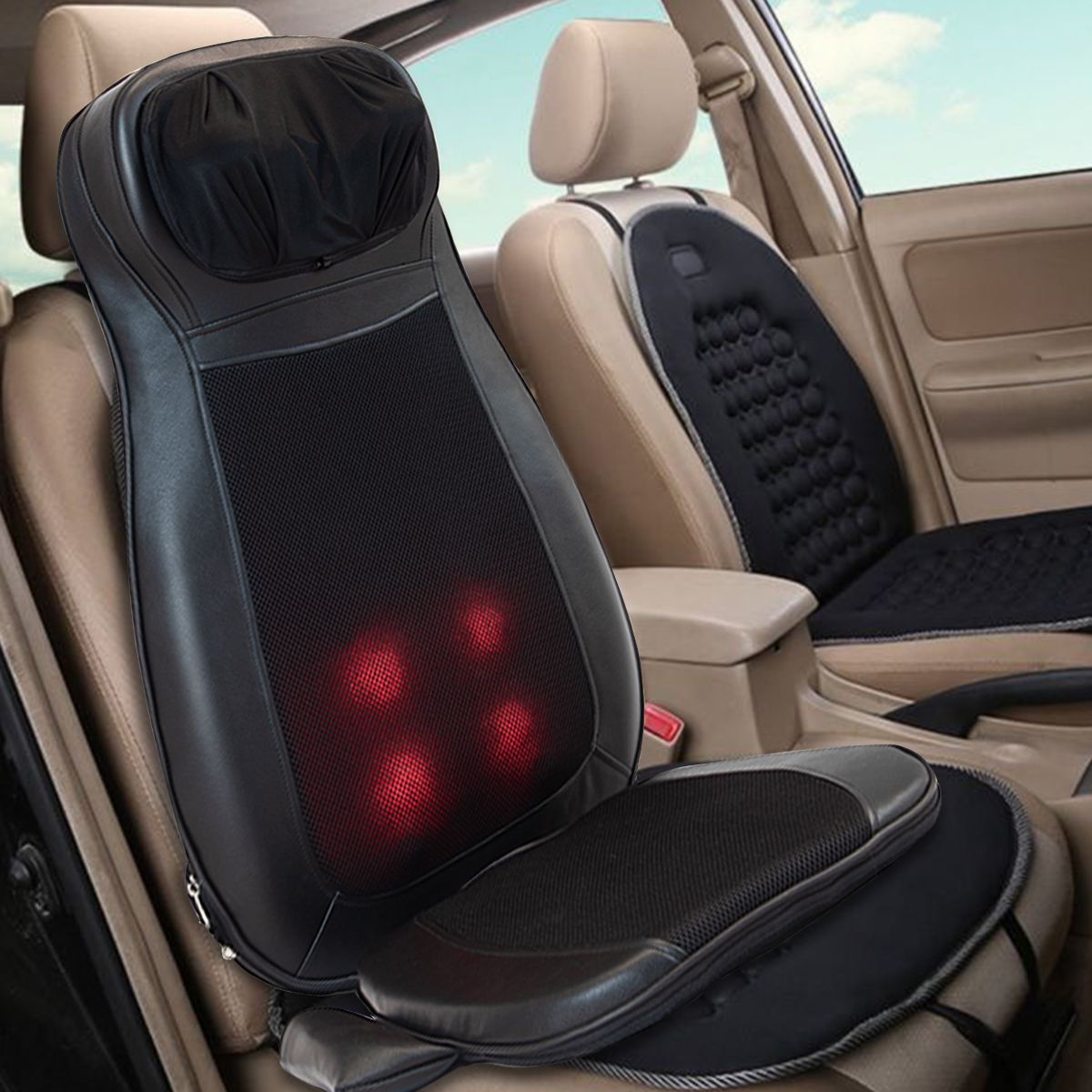 Coast Massage Chair Cover Shiatsu Black - 78 x 46 x 19 cm - 3 Zones de Massage - Avec Fonction Chaleur