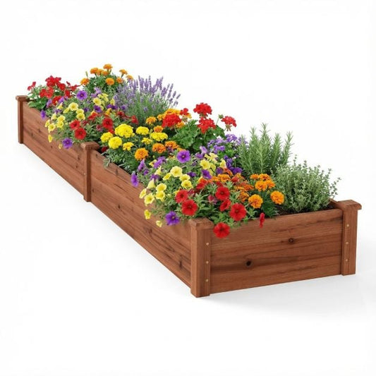 Jardinière surélevée Coast Brown - Jardinière de cuisine en bois avec 2 compartiments de culture et séparateur - 228 x 62 x 25 cm