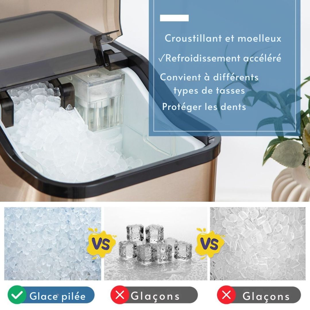 Machine à glaçons Coast Nugget - glace pilée - 24 kg/jour - Réservoir d'eau 2.5L - 38.5 x 24 x 38 cm - Argent