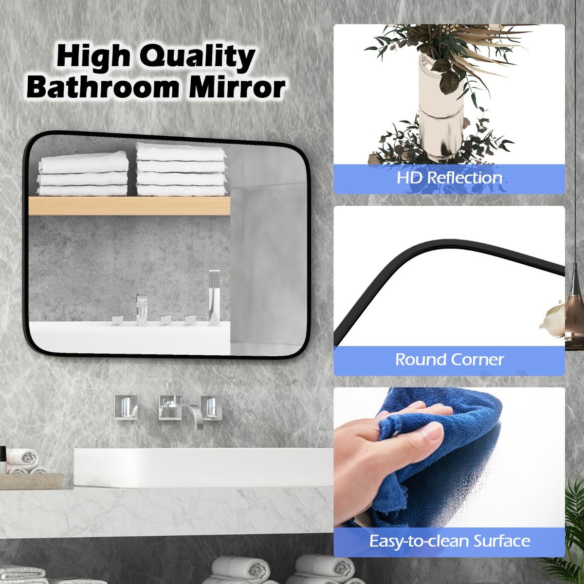 Miroir de salle de bain Coast - Rectangulaire - 70 x 50 cm - Noir