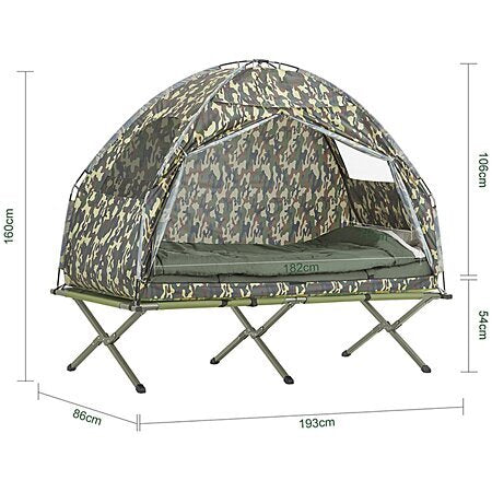 Lit de camping OGS32-TN Surélevé avec toit - SoBuy - Pliable 4en1 - Charge max 114 kg - Camouflage