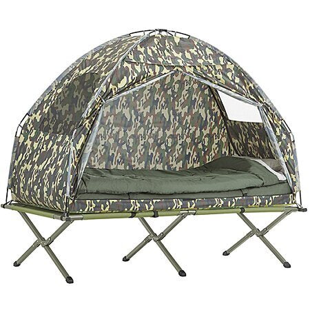 Lit de camping OGS32-TN Surélevé avec toit - SoBuy - Pliable 4en1 - Charge max 114 kg - Camouflage