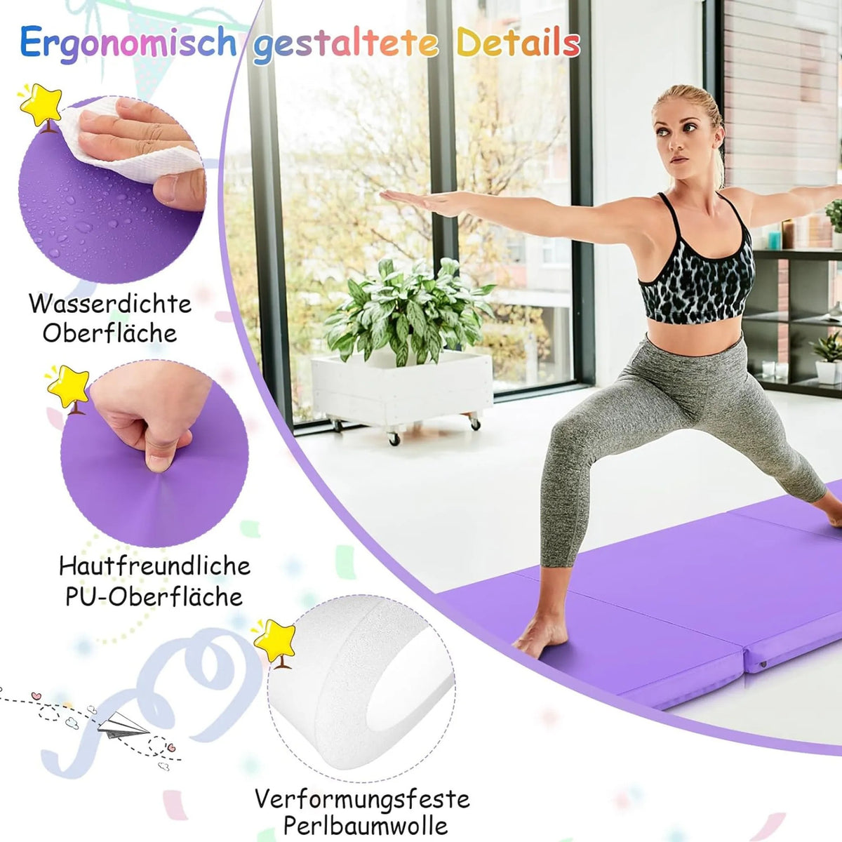 Tapis d'exercice Coast - pliable et velcro - 7,5 kg - 180 x 60 x 5 cm - violet