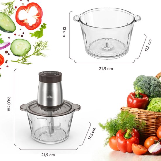 Bear QSJ-D03W5 - Hachoir électrique 2 L, mini-hachoir, fonction pulse à une main, 2 600 tr/min, 2 vitesses, hachoir avec 4 lames en acier inoxydable, hachoir à viande, préparation des repas pour bébés, légumes
