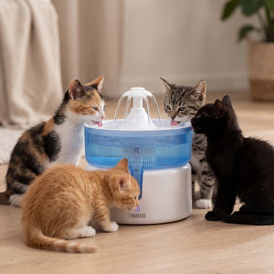 Abreuvoir Princess pour chat - 2 litres – Filtration à 4 niveaux – Silencieux (30 dB) – Sans BPA – Pompe sans fil – Filtre inclus - Chats et chiens - Facile à nettoyer - 620010