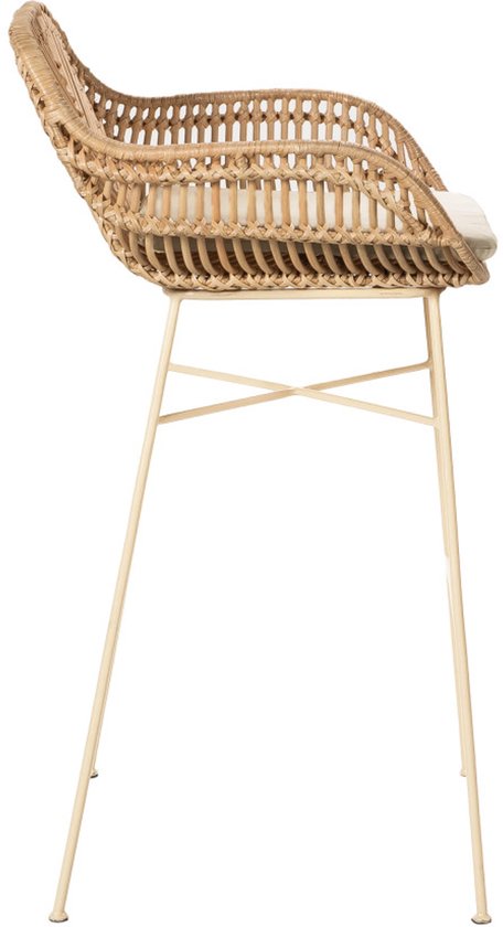 Nunuhai - Lot de 2 tabourets de bar en rotin avec pieds beiges, hauteur 68 cm