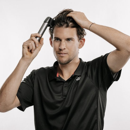 Mediashop Micro Touch Titanium Trim - tondeuse avec lames en acier inoxydable - coupe, rasage et coiffage - tondeuse pour cheveux, visage et corps - 5 embouts - tondeuse - recommandée par Dominic Thiem