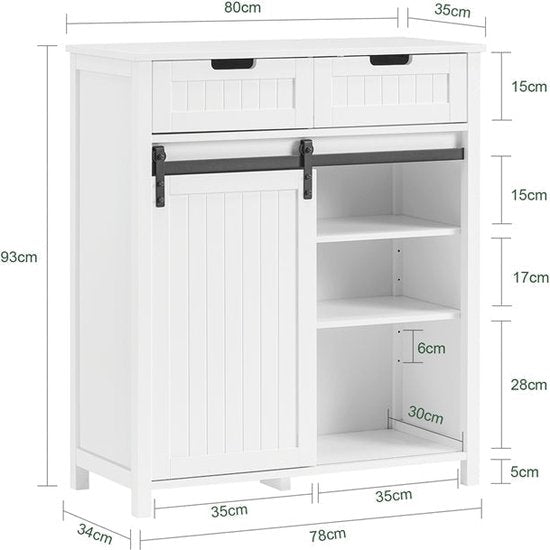 Armoire de cuisine moderne - buffet avec porte coulissante - buffet - étagères réglables - design élégant noir et blanc - montage facile - 80 cm x 35 cm x 93 cm