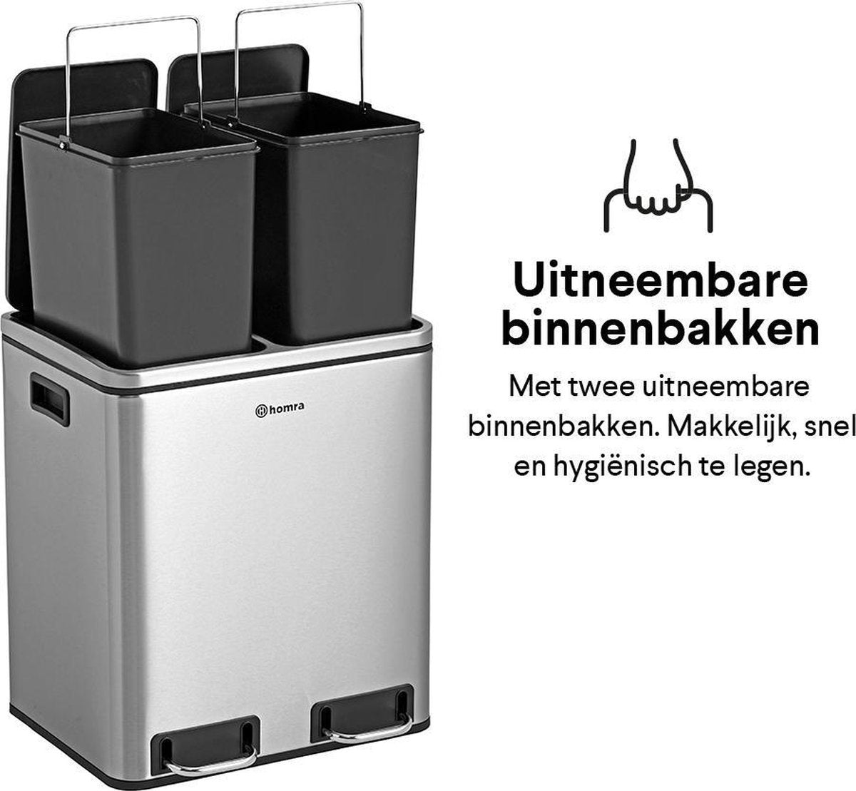 Poubelle de tri sélectif avec 2 compartiments - Homra BLINQ - 2 x 15 L - acier inoxydable