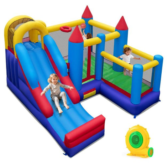 Coast Château gonflable - Toboggan - Mur d'escalade - Anneau de basket - 340 x 335 x 233 cm - Multicolore