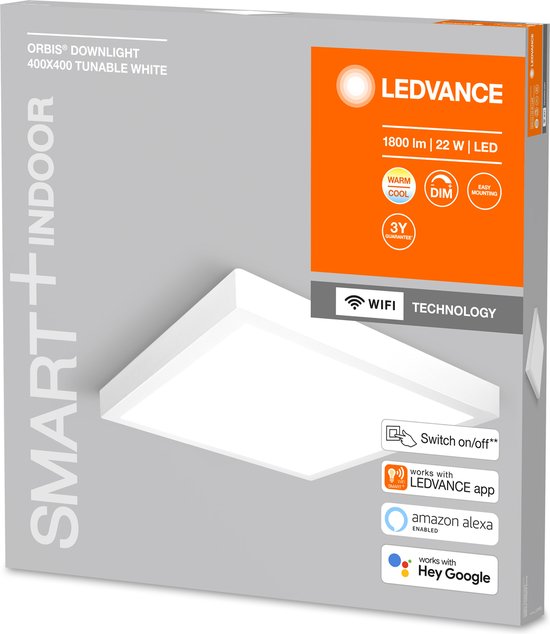 LEDVANCE Luminaire : pour plafond, SMART SURFACE DOWNLIGHT TW / 22 W, 22-...24- V, angle de rayonnement : 11-, Tunable White, 3-65- K, matériau du corps : aluminium, IP2-