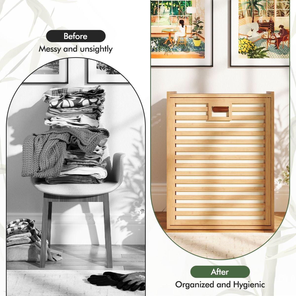Étagère de salle de bain Coast avec panier à linge - bambou - panier en tissu rabattable - naturel