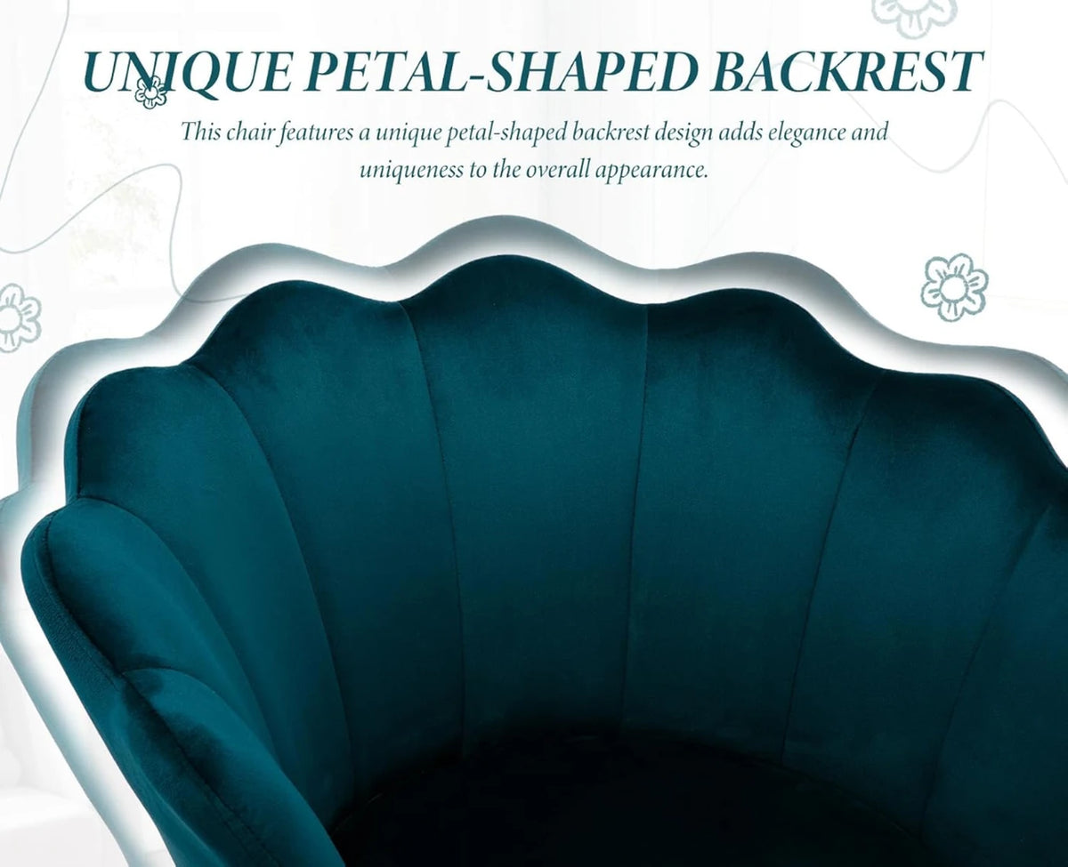 Chaise de bureau Ya-Home – Chaise de bureau design en velours en forme de fleur avec piètement doré – Réglable en hauteur